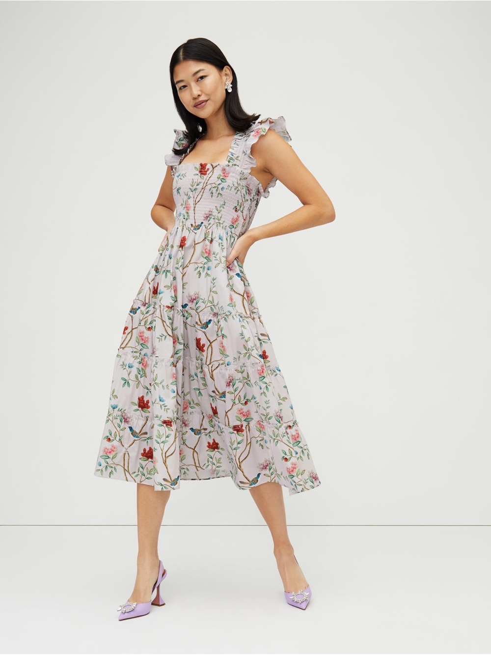 Hill House x Diane Hill Floral Smocked Midi Dress - With Multicolor Blooms